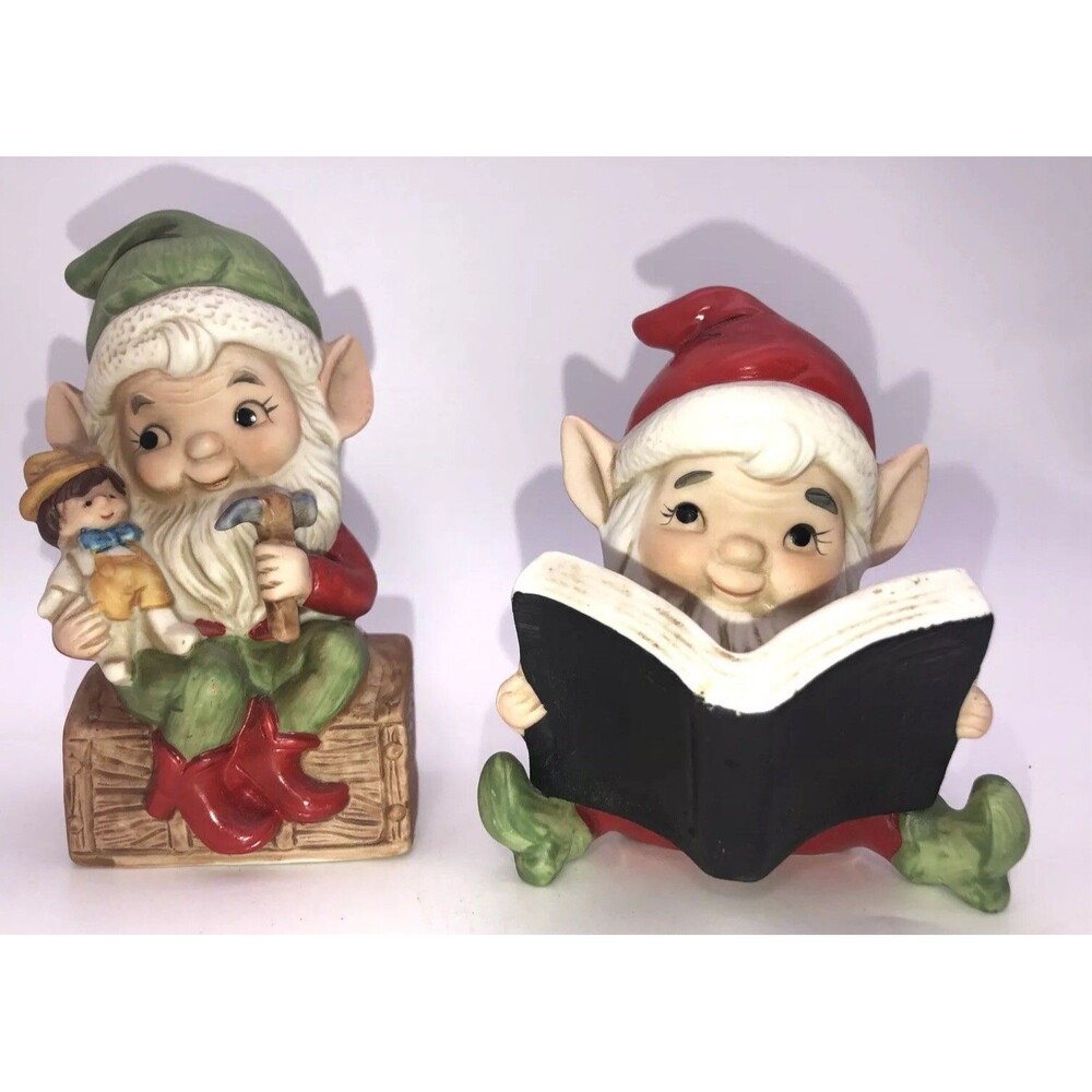Vintage Homco Santa’s Elf Reading Book & Toy Maker # 5406 - Lot Of 2